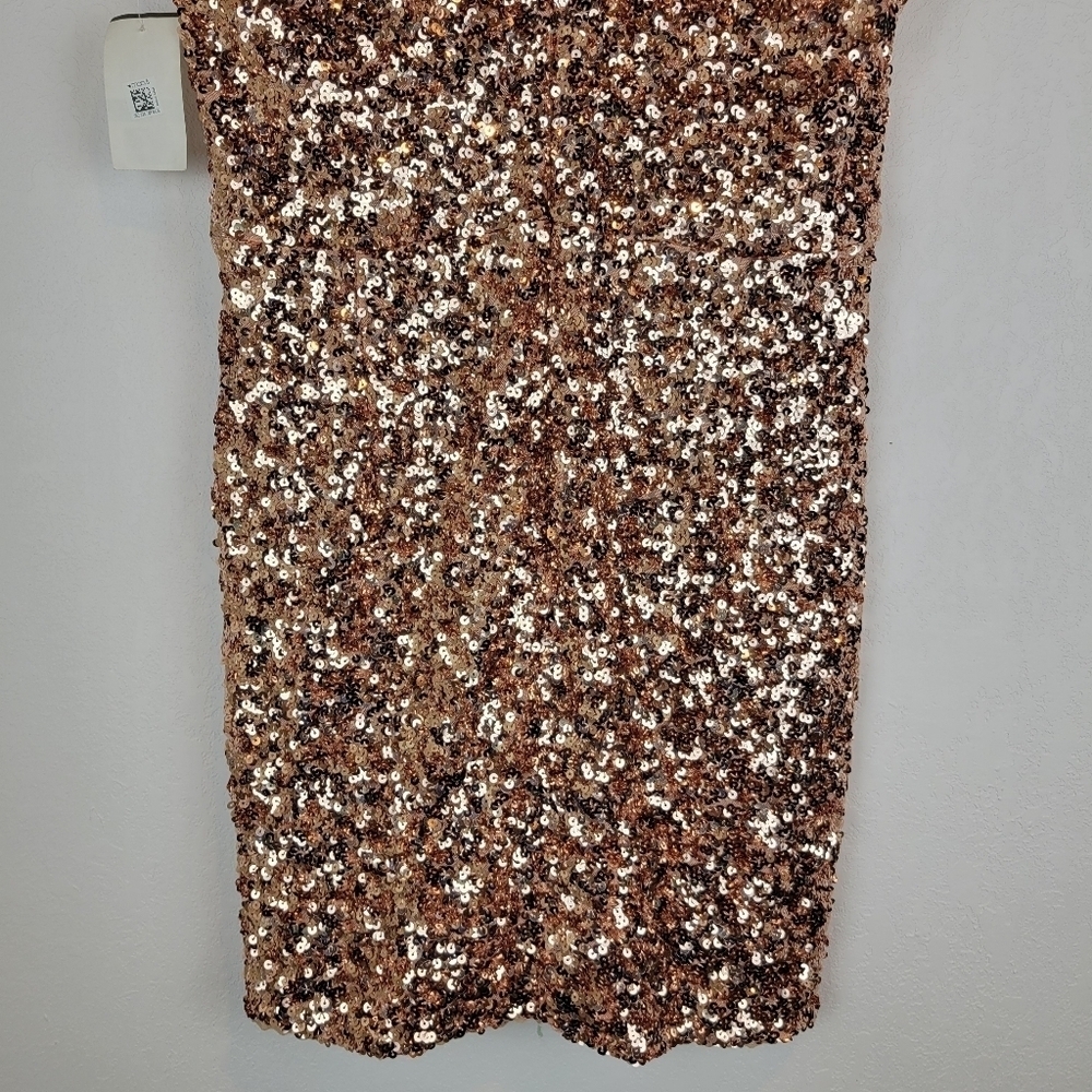 NWT Dress The Population Zoe Sequin Body Con Minidress in Soft Copper Size XL - Picture 7 of 14